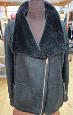 Lammfelljacke Damen  Biker schwarz  velours Gr. 46 Echt Fell real Furs