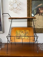 Portariviste Vintage con Posacenere Metallo Legno Design Anni 50 Retro
