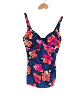 Lands' End Pink Tropical Floral Underwire Swim Tankini Top Size 8