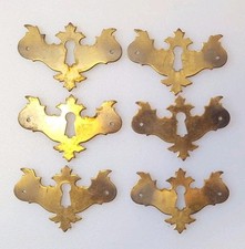 Brass Plated Colonial Chippendale Style Keyhole Covers Escutcheons Qty 6