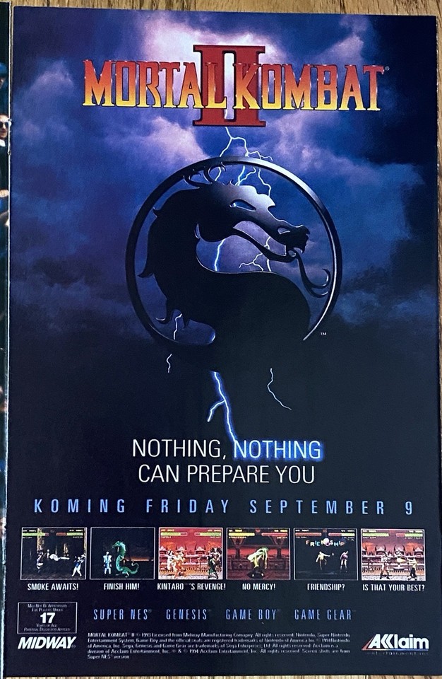 1994 Mortal Kombat II 2 SNES Vintage Print Ad Poster Lot 2 Video Game 1994-mortal-kombat-ii-2-snes-vintage-print-ad-poster-lot-2-video-game