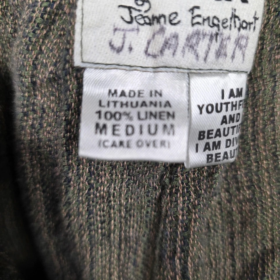 Винтажные льняные женские брюки Jeanne Engelhart среднего размера коричневые льняные широкие повседневные - Изображение 4 из 4