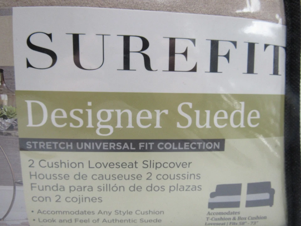 SureFit Designer Suede 2 Cushion Loveseat Slipcover Linen Stretch Universal Fit - Image 2 of 4