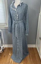Sezane Long Sleeve Ditsy Floral Lace Trim Belted Maxi Dress Blue Size 36 US 4