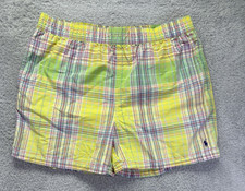 Vintage Polo Ralph Lauren Men's XL Yellow Plaid Swim Trunks Bathing Suit 90's