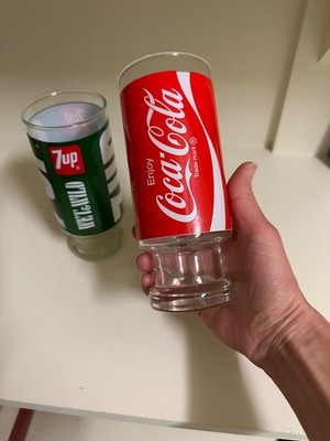 1970s Coke, 7 Up glasses, Anchor Hocking