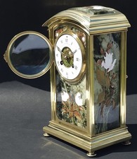 Antique JE Caldwell French Mantle Clock Brass & Inlaid Green Onyx Japy Freres 