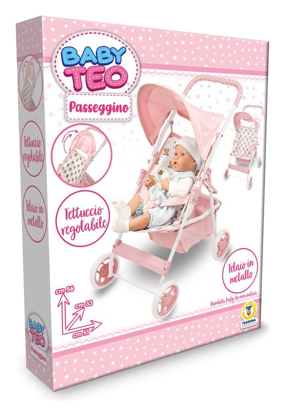 Passeggino giocattolo con tettuccio regolabile (33x51x56cm) BABY TEO Rosa 81057 foto 2