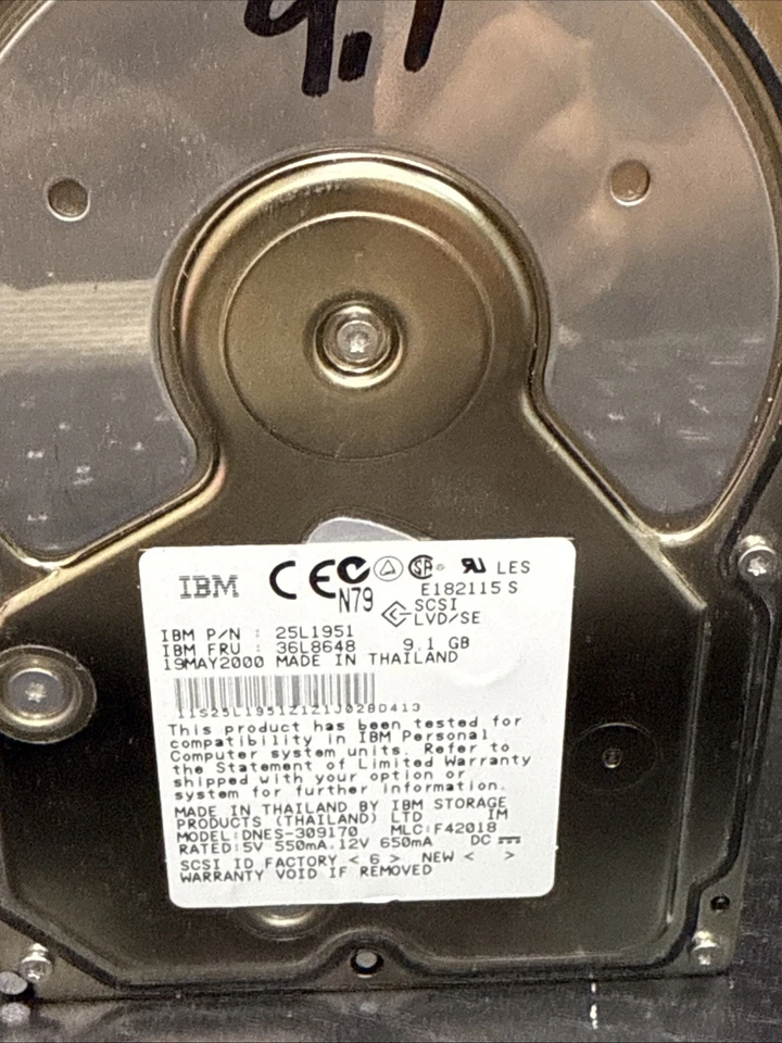 IBM 9.1GB 3.5" SCSI 25L1951 36L86488 31L9437 25L1185 092598L DNES-309170 F42018 - Image 2 of 3