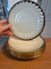 Vintage Fire King Milk Glass Swirl Plates with Gold Rim 7.75''  (Set of 6)