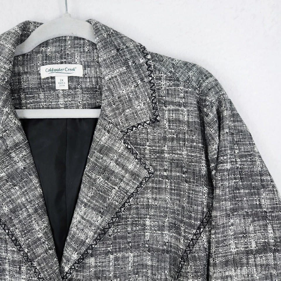 Куртка женская Coldwater Creek 3X серая твидовая льняная смесь рукав 3/4 блейзер повседневная - Изображение 2 из 4