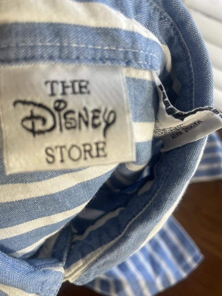 Camisa De Colección The Disney Store Para Hombres Abotonada Azul Rayas Winnie The Pooh Pequeña Foto 3 de 4