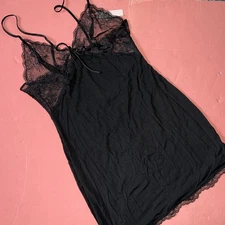 Victoria's Secret 34D 34DD 36B 36C 36D L MODAL SLIP DRESS night Gown BLACK Lace