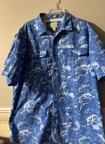 Cabelas Shirt XL Vented Shirt All Over Patterns Sailfish Cabela's Logos - Picture 2 of 4