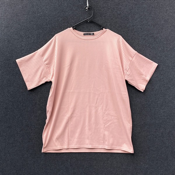 Nasty Gal Womens Oversized T-Shirt Pink Ribbed Short Sleeve Crew Neck Size UK 10