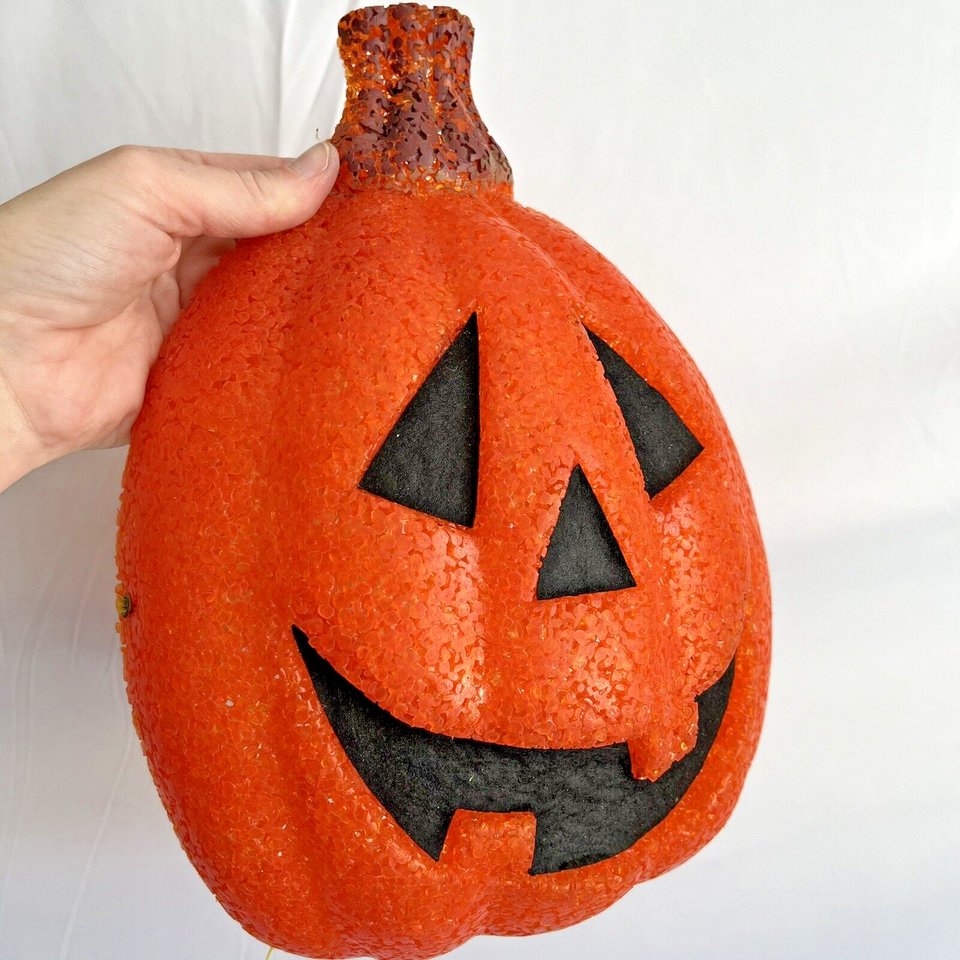 Vintage Melted Plastic Popcorn Pumpkin JackoLantern Porch Light Cover