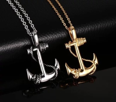 Stainless Steel Metal Pendant Boat Pirate Nautical Men Vintage Anchor  Necklace