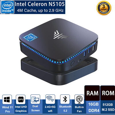 ACE 4K Mini PC Windows 11 Intel 11th N5105 16GB RAM 512GB m.2 SSD 2.4G/5G WIFI