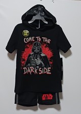 Boy's Star Wars Darth Vader Hooded T-Shirt  Shorts 2pc Set SIZE 5 / Black