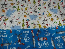 Cotton The Cat in the Hat Dr. Seuss Fabric 2 remnants 21" X 45" 18X 45"