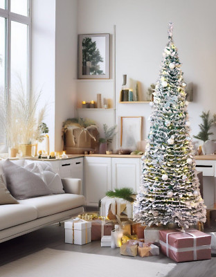 Bester Kunstschnee beflockt vorbeleuchteter Pop-Up dekorierter Weihnachtsbaum mit Lichtern