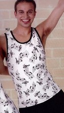 NWOT boys/mens Athletic Style tank black music notes staff Dance Costume