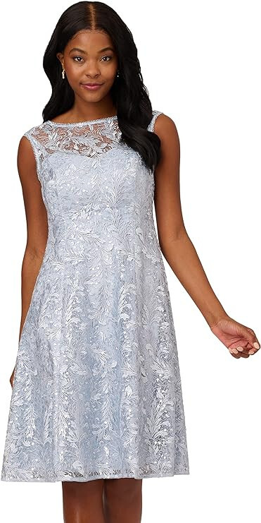 adrianna papell embroidered cocktail dress Adrianna Papell Women's Floral Jacquard Short Dress, Blue, 14