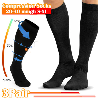 3 pares calcetines de compresión 20-30mmHg rodilla alta de cobre Mujeres/hombres