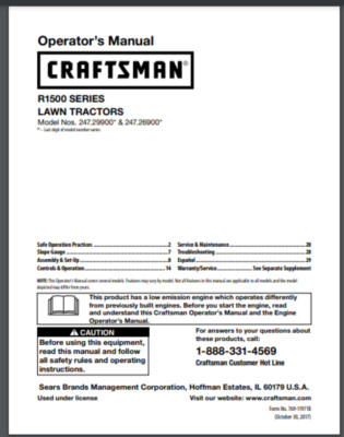Sears Craftsman R1500 Series Lawn Tractor Owner Manual 64 pages 
