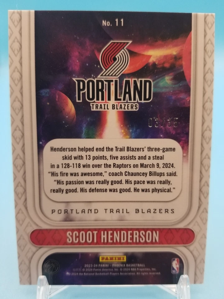 SCOOT HENDERSON - 2023-24 Panini Phoenix Yellow /35 Rookie Rising #11 - Blazers - Image 2 of 2