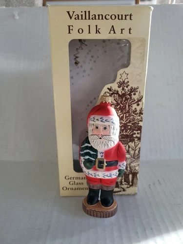 Vaillancourt German Glass Ornament Santa on Log Folk Art 9733