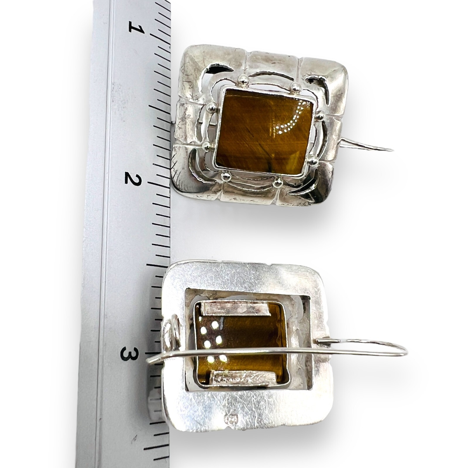 925 Sterling Silver Tigers Eye Rectangular Modern… - image 9