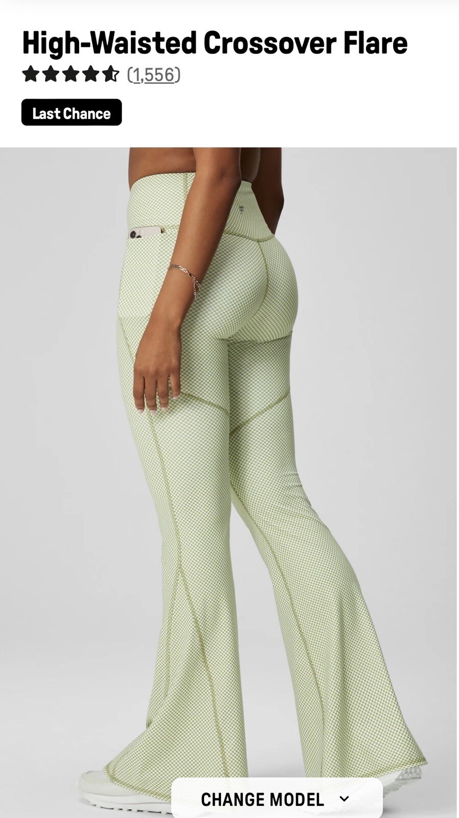 $85 Crossover Fabletics leggings Sold Out . Flared Tummy Control Green &  White image 2