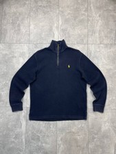 Vintage Ralph Lauren 1/4 Zip Jumper Sweater Polo Logo Zip Collared Navy Blue M