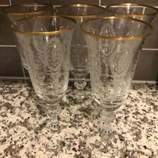 Set 5 Tiffin Cherry Laurel pattern  6 1/2"" Iced Tea Glases Elegant Gold Rimmed