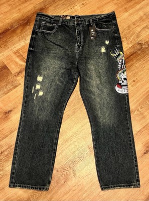 Ed Hardy Jeans Men's Embroidered New York City Eagle Patch Distressed Y2K 40x30