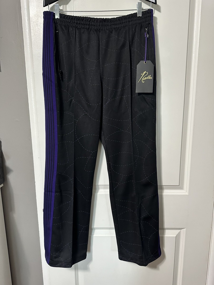 NEEDLES DS Men's Track Pants Straight Black x Purple Lines NEEDLES DS Men's Track Pants Straight Black x Purple Lines