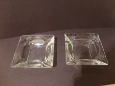 Vintage Anchor Hocking (2) Clear Glass Square Cigar, Cigarette Ashtrays (ES)