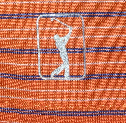 PGA Tour Polo Shirt Mens Large Orange Blue Striped 100% Polyester Golf Logo - Picture 4 of 4
