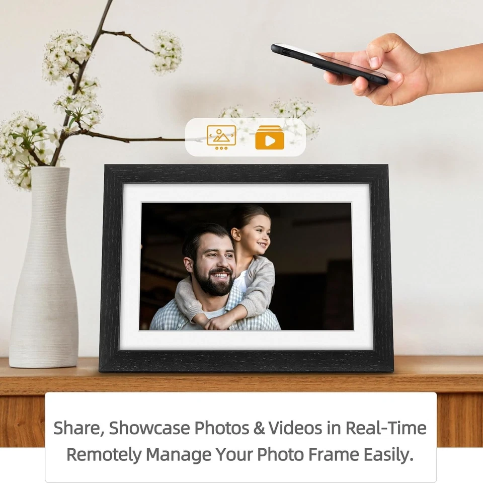 Digital Photo Frame Oak Wood: 32GB Memory 1280x800 HD Touch Screen Digital... - Image 4 of 4