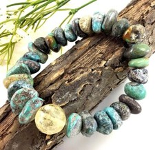 Blue Turquoise Bracelet Rough Nugget/Citrine Beads Kingman Healing Gemstone 7.5"