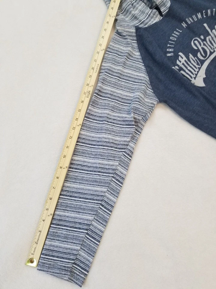 Burn Side Raglan 条纹连帽衫蓝色大号小大角蒙大拿州  — 第 4/4 张图片