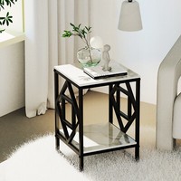 Beistelltisch Weiß/Schwarz Nachttisch Couchtisch Marmor Sofatisch Mit 2 Ablagen