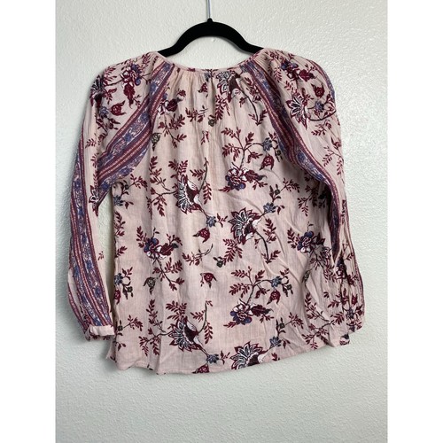 Lucky Brand Live in Love Pink Floral Peasant Blouse Top Size XS Boho Prairie - Picture 2 of 12