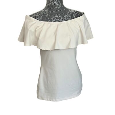 Susana Monaco Ruffle Off the Shoulder Blouse Shirt Top, Women, Medium, Cream