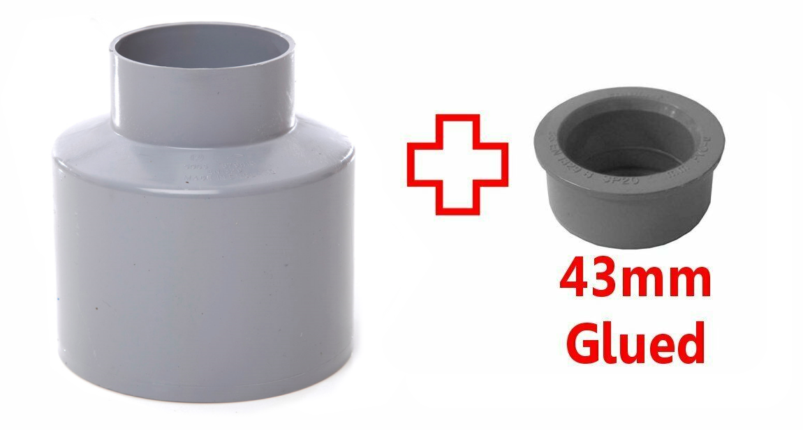 Grey 110mm Soil Pipe Adapter Reducer to 40mm ( 43mm ) Waste Pipe Glue
