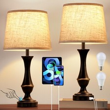 Upgraded Touch Lamps for Bedrooms Set of 2 - Nightstand Table Lamp with USB C...