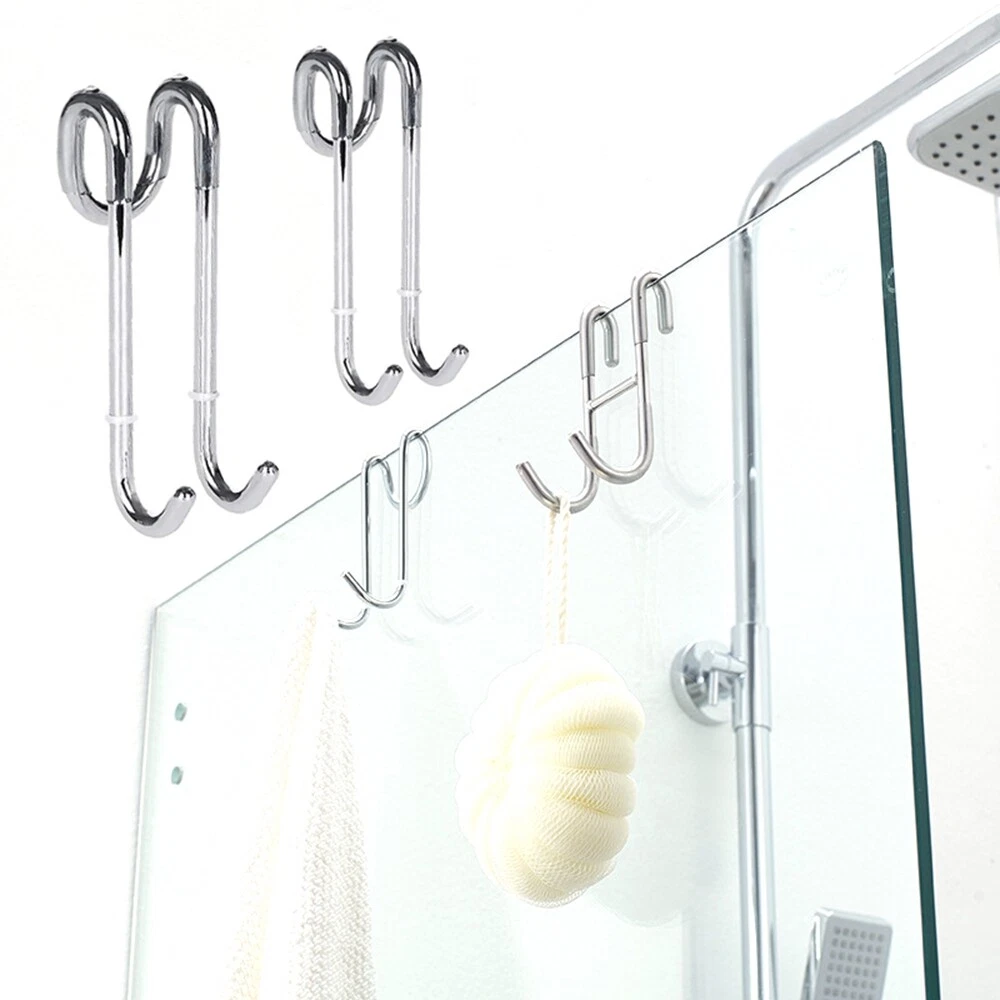 2 pcs Stainless Steel Shower Hooks Glass Door Shower Hook Bathroom Towel  Hanger