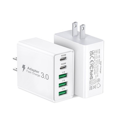 2-Pack USB C Wall Charger 50W 5-Port PD Fast USB C Charging Block2USB C+3USB ...