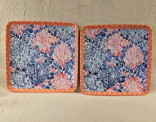 LILLY PULITZER "Sway With Me" Plate Set (2) Square Melamine Coastal Ocean Sea
